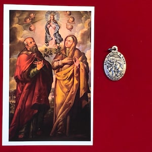 Saints Anne and Joachim Relic Medal Pack - Third Class Relic Holy Card & Medal  (Touched to relic of Sts Anne and Joachim)