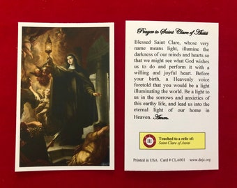 Tarjetas Sagradas Reliquia de Tercera Clase de Santa Clara de Asís (Tocadas a una reliquia de primera clase de la Santa) - Cartulina