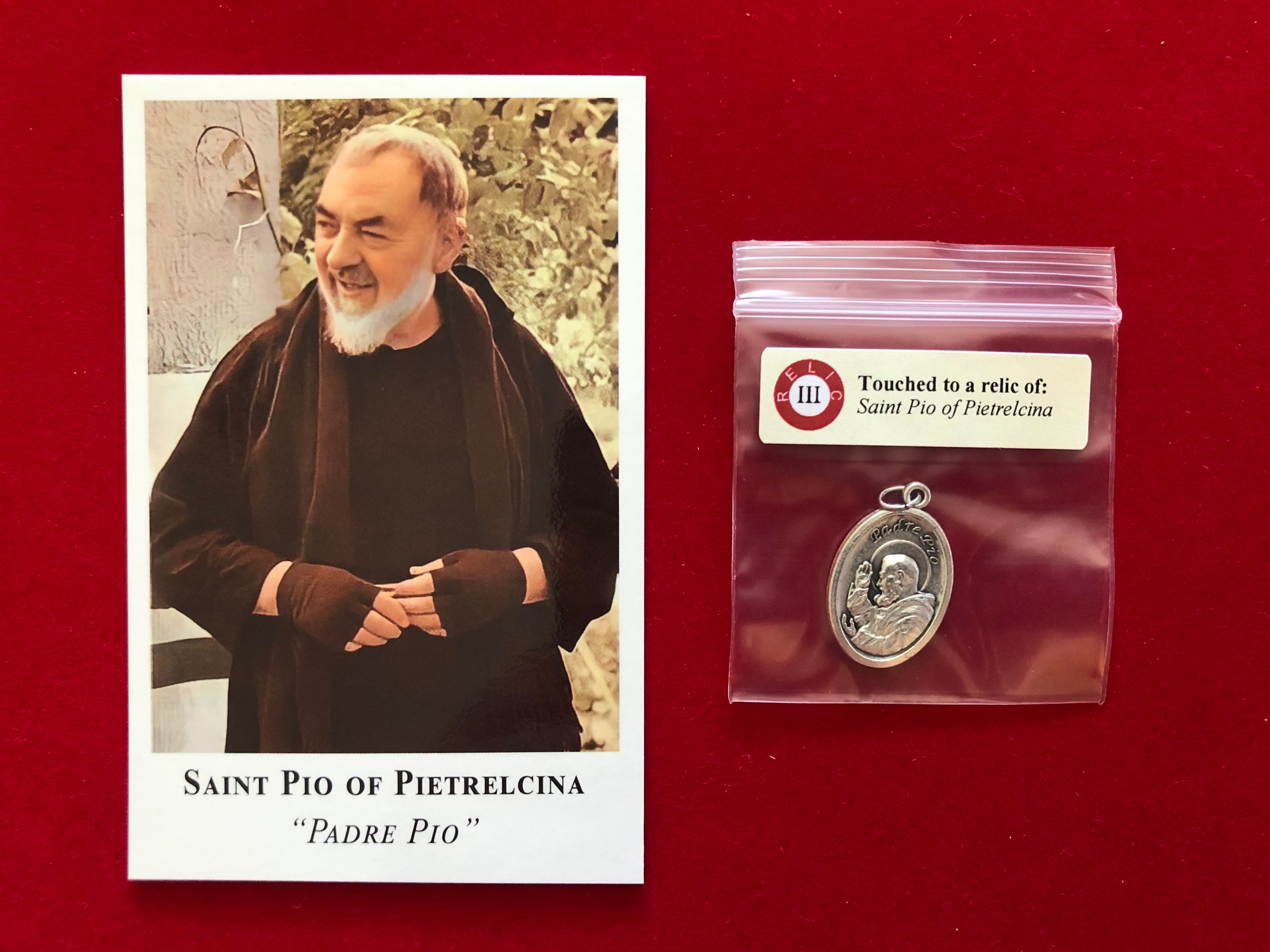 Saint Padre Pio Relic Medal Pack Third Class Relic Holy Card - Etsy Israel