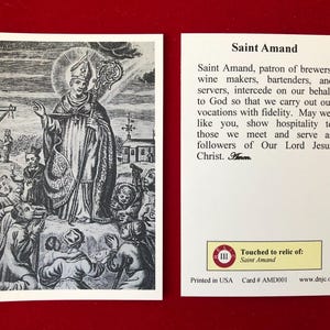 Cartes sacrées relique de troisième classe de Saint Amand (Armand) (touché à une relique du saint de première classe) - Stock cartonné