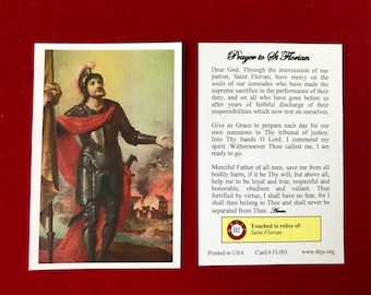 BULK PACK 50 CARDS - Saint Florian Third Class Relic Holy Cards  (Touched to a first class relic of the Saint) - Card Stock