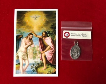 Saint John the Baptist Relic Medal Pack - Third Class Relic Holy Card & Medal  (Touched to relic of St John the Baptist)