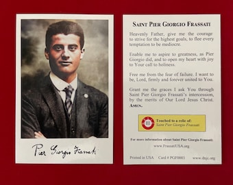 BULK PACK 50 Cards - Saint Pier Giorgio Frassati Third Class Relic Holy Card  (Touched to a relic of Saint Frassati)