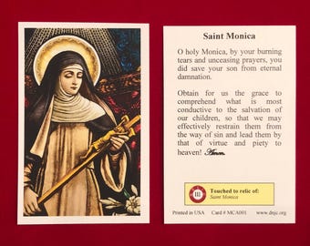 Saint Monica Third Class Relic Holy Card (Touched to a first class relic of the Saint) - Card Stock