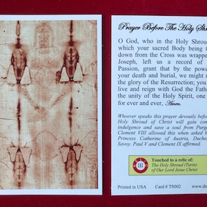 Holy Shroud Third Class Relic Holy Card  (Touched to a relic of the Holy Shroud of Our Lord Jesus Christ)