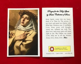 Tarjetas Sagradas Reliquia de Tercera Clase de Santa Catalina de Siena (Tocadas a una reliquia de primera clase de la Santa) - Cartulina