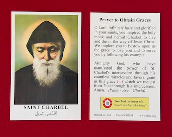 Saint Charbel Third Class Relic Holy Card (Touched to bones of St Charbel Makhlouf) - Plastic Coated