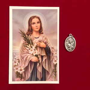 Saint Maria Goretti Relic Medal Pack - Third Class Relic Holy Card & Medal  (Touched to relic of St Maria Goretti)