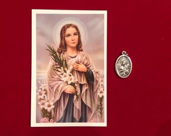 Saint Maria Goretti Relic Medal Pack - Third Class Relic Holy Card & Medal  (Touched to relic of St Maria Goretti)