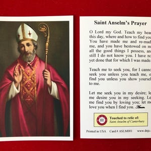 Cartes saintes relique de troisième classe de Saint Anselme (touchées à une relique du saint de première classe) - Stock cartonné