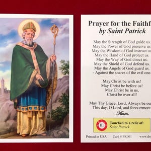 PAQUETE DE 50 TARJETAS - Estampa Sagrada Reliquia de San Patricio (Tocada con una reliquia de primera clase de San Patricio)