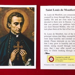 Cartões sagrados de relíquia de terceira classe de São Luís de Montfort (tocados com uma relíquia de primeira classe do santo) - Cartão