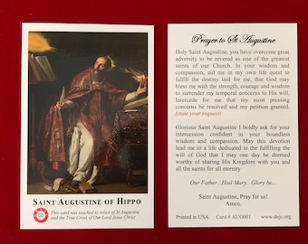 Estampa Sagrada Reliquia de Tercera Clase de San Agustín de Hipona (Tocada a una reliquia de San Agustín y la Vera Cruz de Nuestro Señor) - Recubierta de Plástico