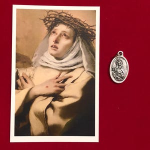 Pack de médailles reliques Sainte Catherine de Sienne - Médaille et carte sainte relique de troisième classe (touché à la relique de Sainte Catherine)