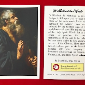 Immagine sacra di San Mattia Apostolo, reliquia di terza classe (toccata su una reliquia di prima classe del Santo) - Cartoncino