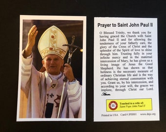 Saint Pope John Paul II Third Class Relic Holy Cards (Touched to a relic of the Saint) - Card Stock