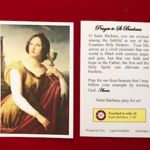 Saint Barbara Third Class Relic Holy Cards (Touched to a first class relic of the Saint) - Card Stock