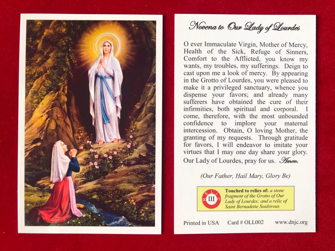 Our Lady of Lourdes Third Class Relic Holy Card (touched to Piece of ...