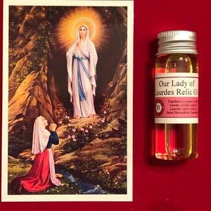 Unsere Dame von Lourdes Relikt Heilige Ölpackung (berührt, um ein Stück der Grotte Unserer Lieben Frau von Lourdes und ein Relikt der Heiligen Bernadette Soubirous)