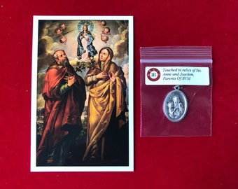 Saints Anne and Joachim Relic Medal Pack - Third Class Relic Holy Card & Medal  (Touched to relic of Sts Anne and Joachim)