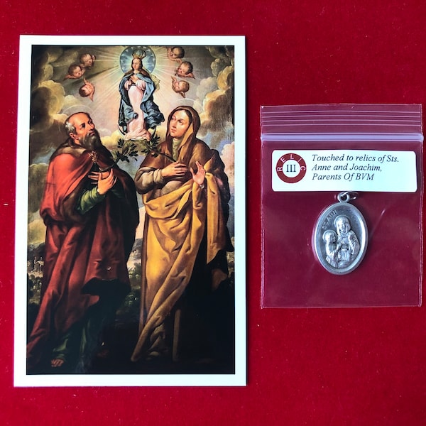 Saints Anne and Joachim Relic Medal Pack - Third Class Relic Holy Card & Medal  (Touched to relic of Sts Anne and Joachim)