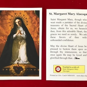 Cartes saintes relique de troisième classe de Sainte Marguerite-Marie Alacoque (touchées à une relique de la sainte de première classe) - Stock cartonné