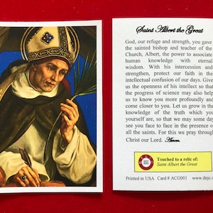 Cartes saintes relique de troisième classe de Saint Albert le Grand (touchées à une relique du saint de première classe) - Stock cartonné