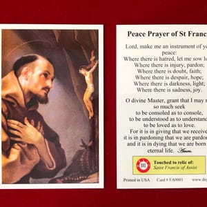 Carte sainte relique de troisième classe de Saint François d'Assise (touchée à une relique de Saint François d'Assise)