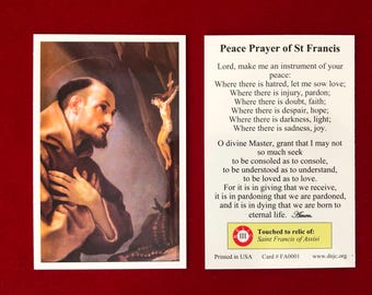 Estampa Sagrada Reliquia de Tercera Clase de San Francisco de Asís (Tocada a una reliquia de San Francisco de Asís) - Recubierta de Plástico