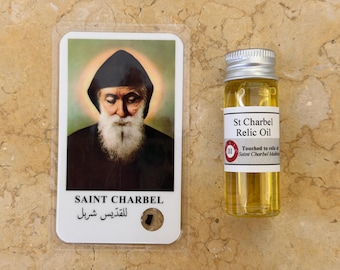 Bolsa de aceite sagrado con reliquia de San Charbel Makhlouf (tocada con los huesos de San Charbel)