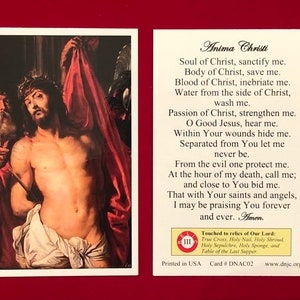Carte sainte relique de troisième classe Anima Christi (touchée à une relique de notre Seigneur Jésus-Christ)