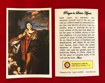 Saint Agnes of Rome Third Class Relic Holy Cards (Touched to a first class relic of the Saint) - Card Stock