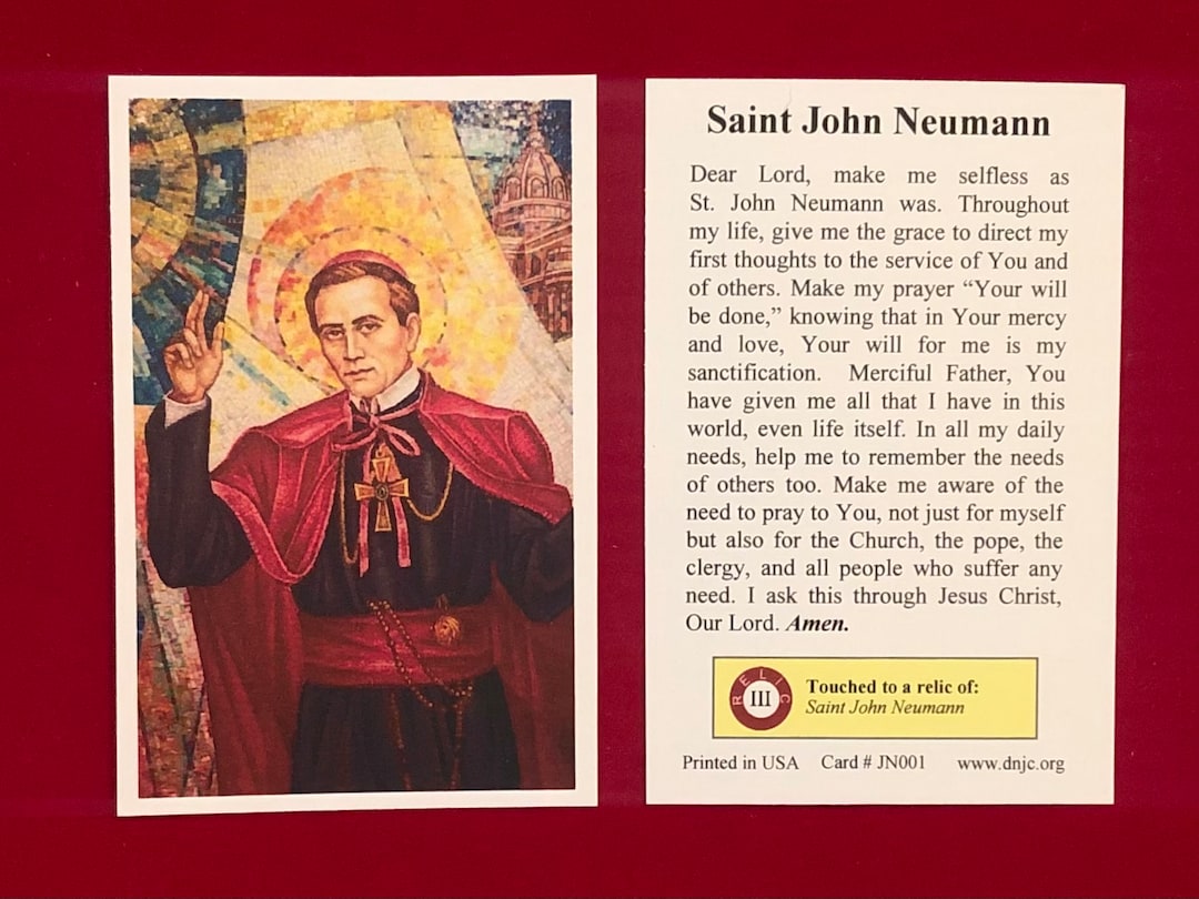 Saint John Neumann Third Class Relic Holy Cards (touched to