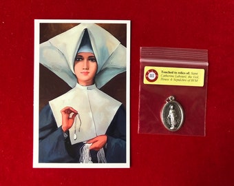 Miraculous Medal Relic Medal Pack - Third Class Relic Holy Card & Medal  (Touched to relics of the Blessed Virgin Mary, and St Catherine)