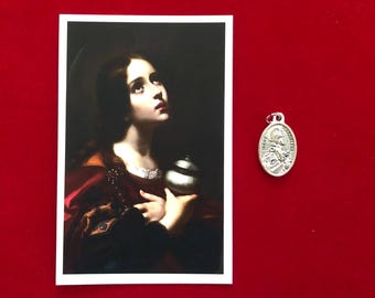 Saint Mary Magdalene (Magdalen) Relic Medal Pack - Third Class Relic Holy Card & Medal (Touched to relic of the Saint)