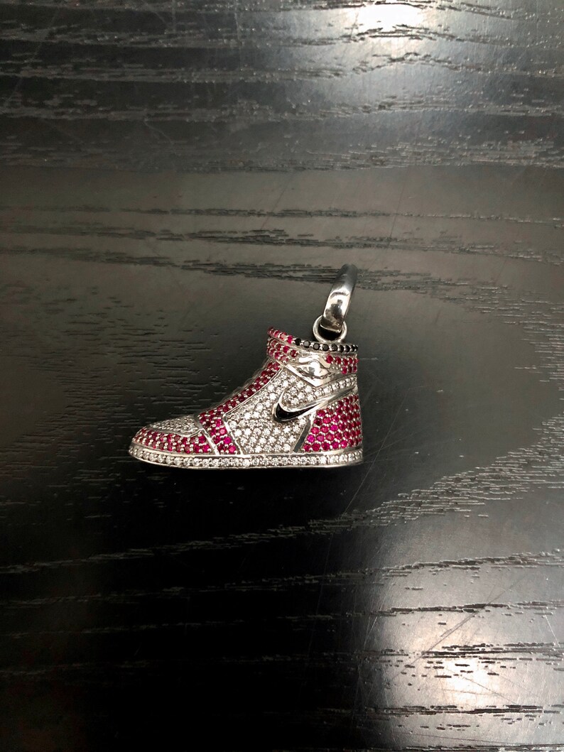 92.5 Sterling Silver AJ1 Sneaker Pendant Sneaker Pendant Iced Out