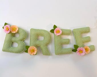 Sage name banner, nursery room banner, name banner, decorative banner, nursery garland, cherry blossom
