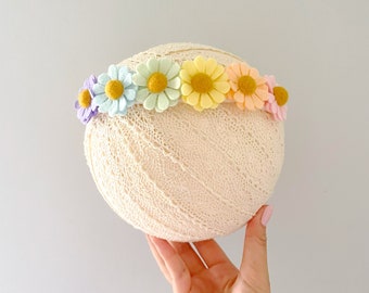 Rainbow daisy headband, rainbow headband, daisy headband, newborn headband