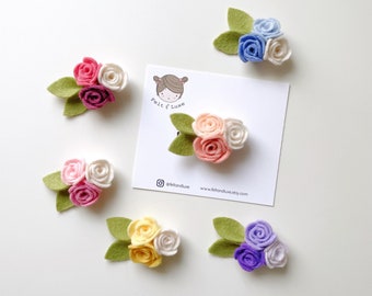 Mini rose girl hair clip, felt hair clip, flower hair clip, baby hair clip, baby headband, flower clip, flower