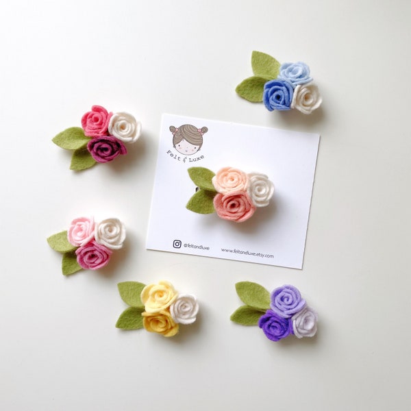 Mini rose girl hair clip, felt hair clip, flower hair clip, baby hair clip, baby headband, flower clip, flower