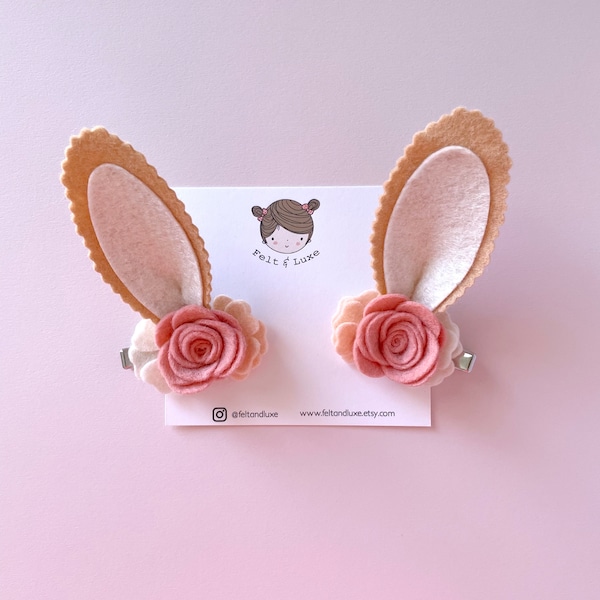 Bunny hair clips, bunny hair clips, Easter piggy set, bunny ears hair clip, Easter photo props