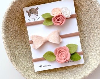 Baby girl headband set, baby headband set, girl hair clips, baby shower gift, blush hair clips