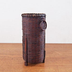 A Japanese antique bamboo flower basket with ears - flower vase, tea ceremony, Hanakago, WABISABI