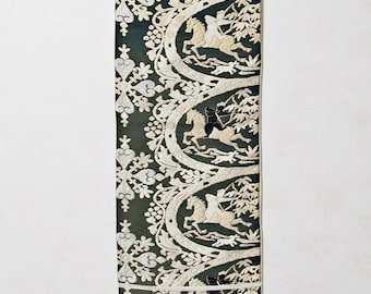 Een wandtapijt met een opnieuw gemaakte vintage Japanse obi, een paard en een konijn - Kimono, tafelloper, theeceremonie, WABISABI