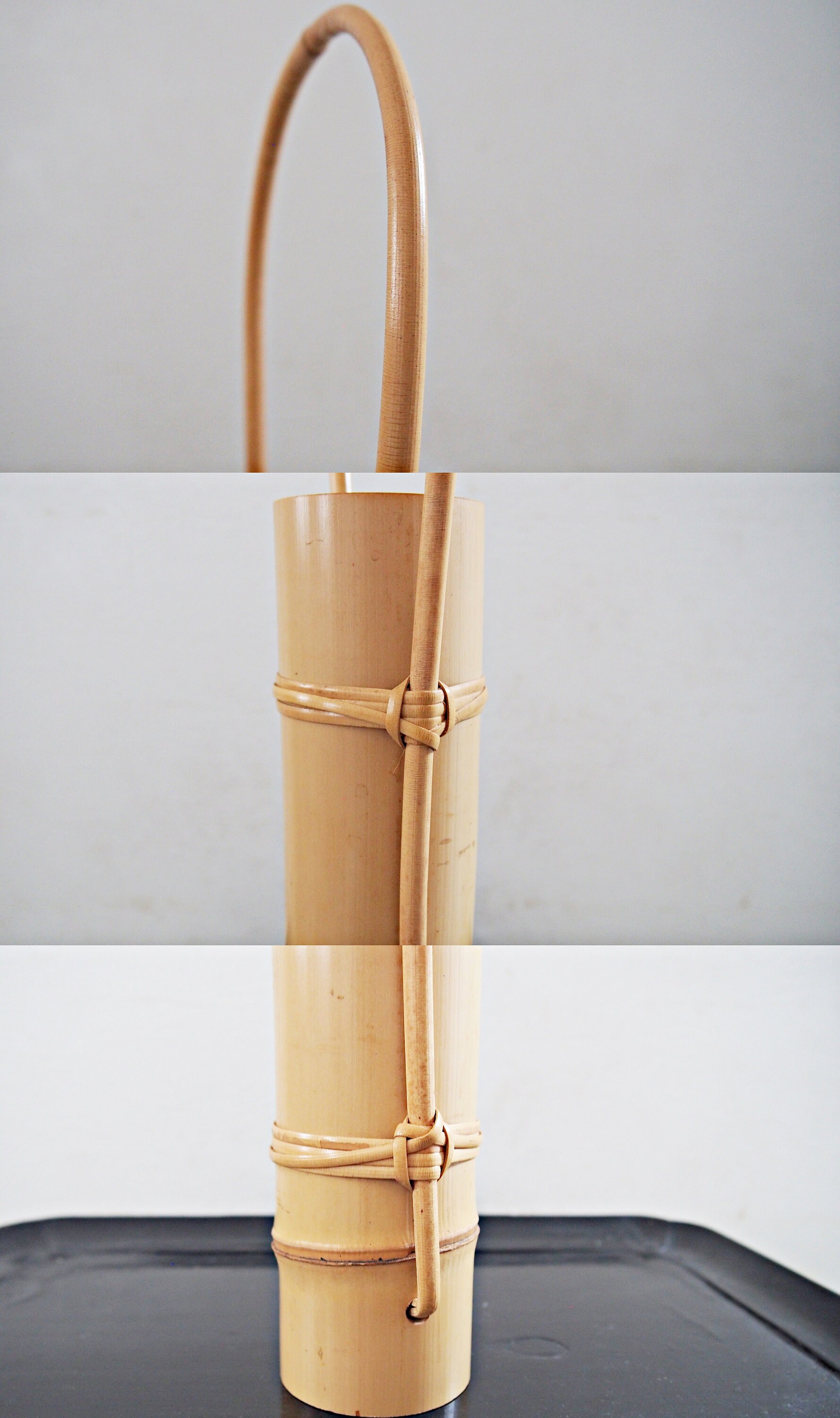 A Japanese Vintage White Bamboo Ikebana Vase With Handle