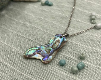 Shell Necklace Abalone, Unique Ocean Seashell Pendant, Handmade Surfer Girl Paua Seashell Beach Jewellery