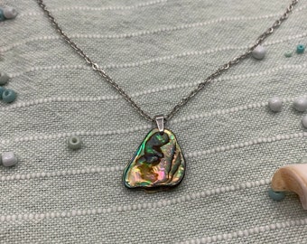 Shell Necklace Abalone (40cm/16inch), unique handmade holiday gift jewellery, quality stainless steel, pendant colourful paua seashell