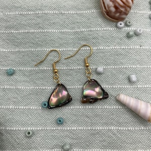 Abalone Shell Earrings, colourful paua seashell pendant for beach lovers, handmade ocean piece