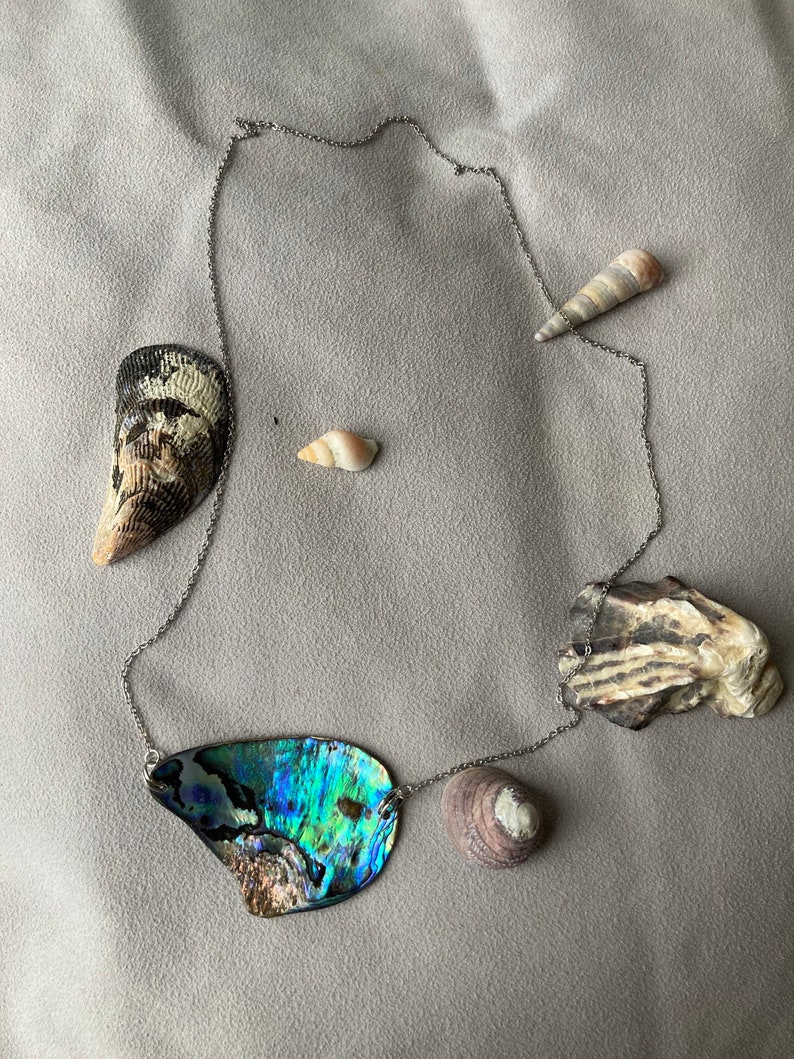 60 cm24 inch stainless steel womens necklace with a colourful paua seashell pendant Shell Necklace Abalone handmade beach jewellery