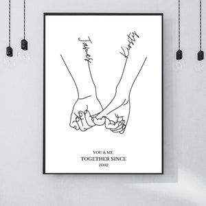 Holding hands, together since, Fast Shipping. Keepsake personalised print.